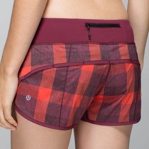 Lululemon red plaid running shorts